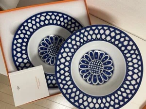Hermes Bleus d'Ailleurs Set of 2 Soup Plate porcelain pasta 21 cm - Picture 1 of 8