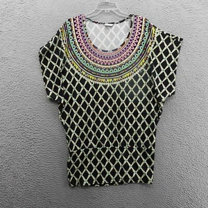 Trina Turk Kon Tiki Cover Up Tunic Top Swim Large Black Green Women Beach Cruise - Picture 1 of 10
