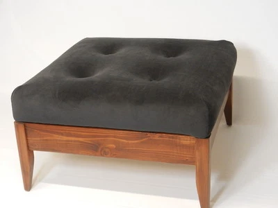 Dark Navy Tufted suede Ottoman with Storage - Image 1 of 4