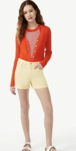Women L (8) High Rise Rolled 4” Hem Sexy Yellow Jean Shorts Fashionable Comfort - Picture 1 of 7