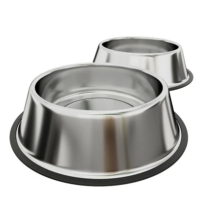 Set 2 ciotole cani gatti acciaio inox inossidabile gomma antiscivolo 900 ml 25cm - Immagine 1 di 4