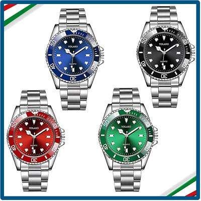 ✅OROLOGIO UOMO ACCIAIO CINTURINO METALLO ELEGANTE NERO BLU ROSSO VERDE M09✅ - Immagine 1 di 3