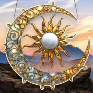 Arte acrílico de vitral sintético sol y luna celestial - panel plano de 9 pulgadas - Imagen 1 de 4