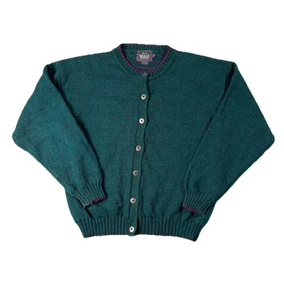 VTG Woolrich Wool Crewneck Cardigan Forest Green Pink Women’s L Classic READ - Image 1 of 4