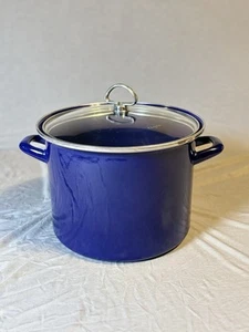 Chantal Cobalt Blue Stock Pot Oval Enamel Cookware 8" x 11" w/ Lid Germany - Picture 1 of 5