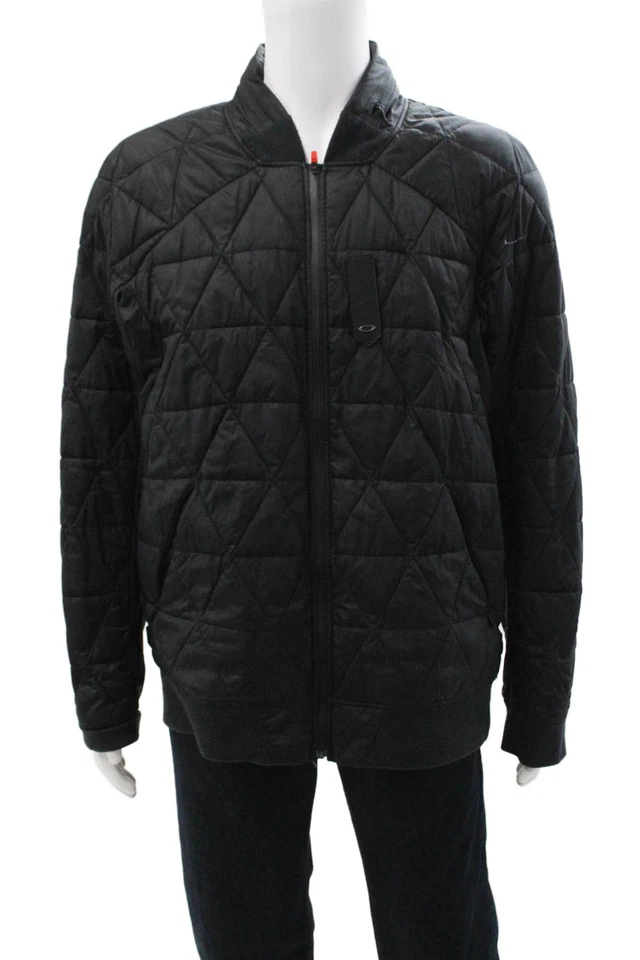 Jaqueta Bomber Masculina Icon Acolchoada Preta Argyle Poliéster Snap Mock Neck Tamanho XL - Imagem 1 de 4