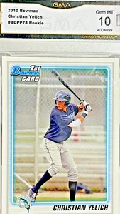 Tarjeta Christian Yelich 1st Bowman 2010 gema de novato MT 10 GMA clasificación - Imagen 1 de 2