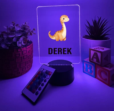 UV Printed Long Neck Light Up Personalized FREE Dinosaur LED Lamp Kid Friendly - Image 1 of 4