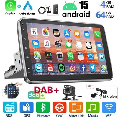 DAB+ Android 15 Autoradio 1 DIN GPS Navi RDS WIFI 360° Drehbar Bildschirm+Kamera - Bild 1 von 4