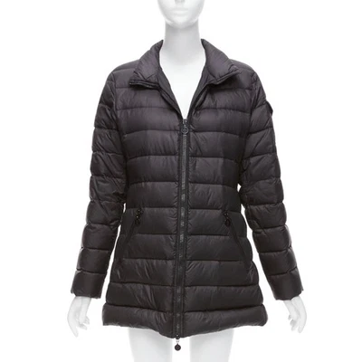 MONCLER Norme Afnor black quilted puffer zip front A line coat Sz3 L - Image 1 of 4