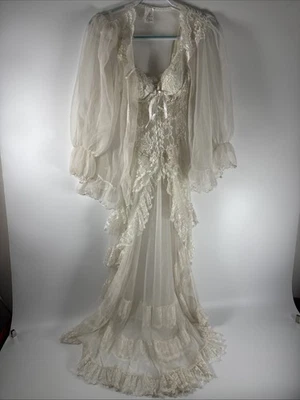 Camisón de encaje pequeño lencería nupcial vintage para Escante blanco de nailon 2 piezas Foto 1 de 4