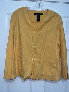 Chaqueta Blazer Top Crazy Horse Mujer M Amarillo Mostaza Mezcla Lino Con Cuentas Concha - Imagen 1 de 8
