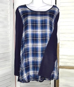 Avenue Damen Bluse Übergröße 14/16 bedrucktes Popover-Top blau kariert - Bild 1 von 8
