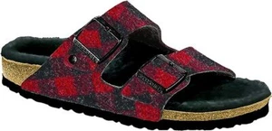 NIB - Birkenstock Arizona Plaid Genuine Shearling Men Sandals - Picture 1 of 3