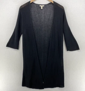 EILEEN FISHER Cardigan XS Organic Linen Cotton Grain Sweater Duster Sheer Black - Picture 1 of 12