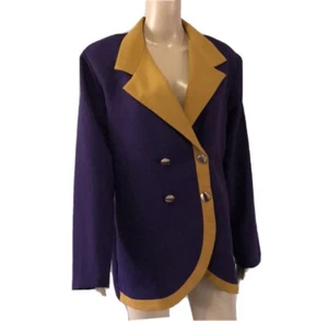Vintage White Linen Purple & Orange Padded Jacket Coat L - Picture 1 of 8