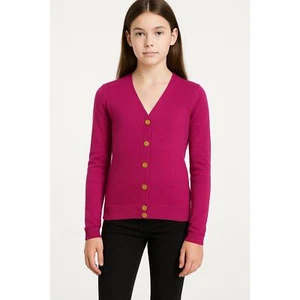 Tory Burch Simone Pink Merino Wool Gold Logo Buttons Cardigan Girls Large - Picture 1 of 9