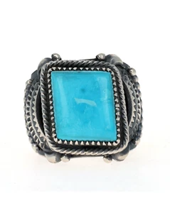12.25 - Natural Morenci Turquoise Ring By Navajo Artist Delbert Gordon - Picture 1 of 4
