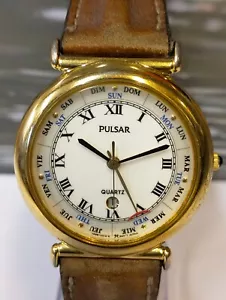 PULSAR QUARTZ FOUR HANDS WHITE DIAL V896-0010 JAPAN MEN'S FULL WORKING VINTAGE - Picture 1 of 20