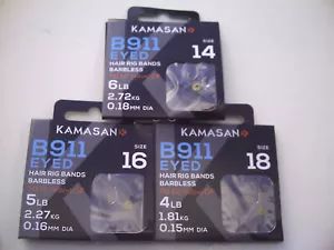 24 x B911 Eyed Barbless Hooks To Nylon with Hair Rig Bait Band Sizes 14,16 & 18 - Picture 1 of 5