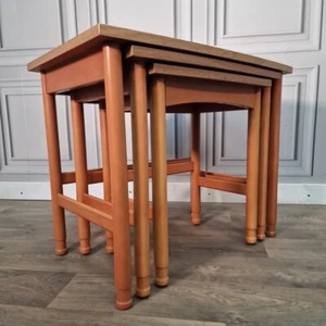 Retro Vintage Nest of Three Schrieber Side Tables - Mid Century - Teak Laminate - Picture 1 of 24