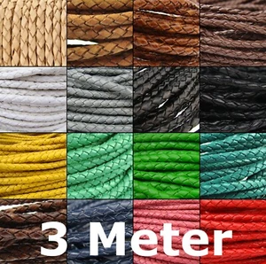 3 Meter, Lederband geflochten rund Ø 3 / 4 / 5 / 10 / 15 mm - Bolaband - Bild 1 von 32
