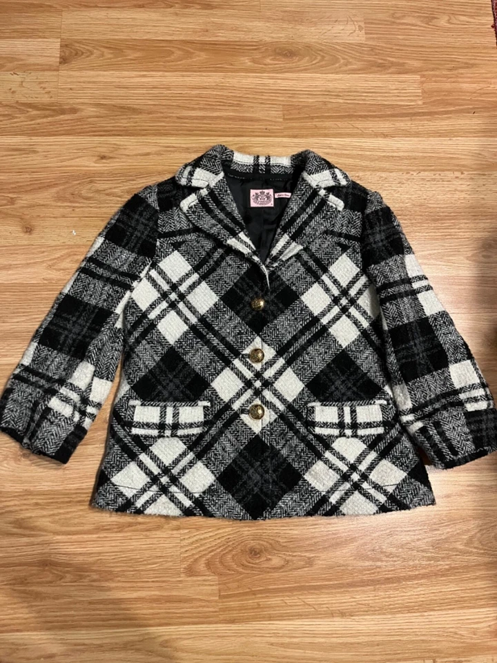 Medium Juicy Couture Black and White Plaid Jacket Statement Buttons Wool Blend - Image 1 of 4