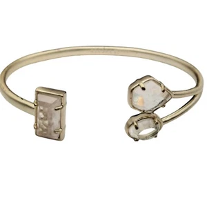 Kendra Scott Cammy Pinch Cuff Bracelet Matte Gold Tone Clear Stones Rock Crystal - Picture 1 of 8
