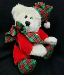 Adorable 8" Christmas Bear Plush Stuffed Animal Dressed in Santa Suit & Plaid - Picture 1 of 6
