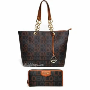 LOEM brand signature Print satchel Bag tote wallet set golden chain Designer ins - Picture 1 of 11