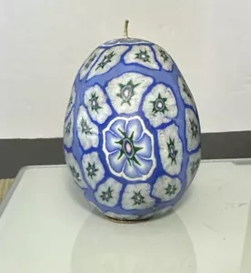 Vintage 90's Psychedelic Oval Glow Candle Millefiori Venetian Glass Style Blue - Picture 1 of 8