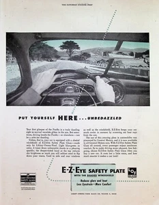 VINTAGE 1950er Jahre Druckanzeige ~ E-Z-Auge Sicherheitsplatte Glas Windschutzscheibe ~ reduziert Blendung.. - Bild 1 von 1