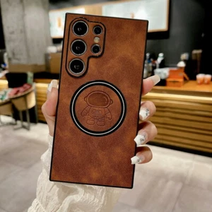 Leder Magsafe Handyhülle Für Samsung Galaxy S24 S23 S22 Ultra S21 FE Magnet Case - Picture 1 of 16