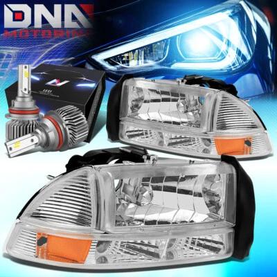 For 1997-2004 Dodge Dakota/Durango Bumper Dual Headlight W/LED Slim Style Chrome - Image 1 of 4