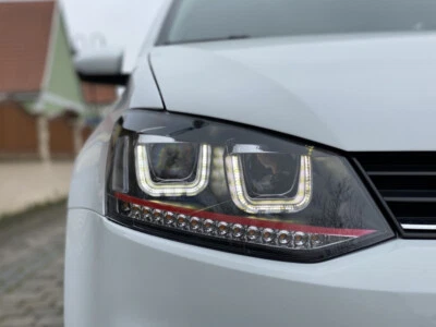 Scheinwerfer für VW Polo 6R 6C 09-17 schwarz rot H7 Led Blinker links rechts - Bild 1 von 4