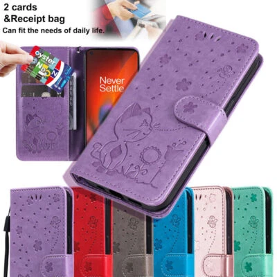 Flip Cat Bee Leather Wallet Phone Case For OnePlus 10 9 Pro Nord N200 N100 N2 1+ - Image 1 of 4