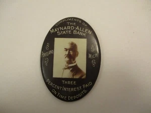 Antique c1920s Vanity Pocket Mirror Maynard Allen Bank Portland Michigan - Picture 1 of 3
