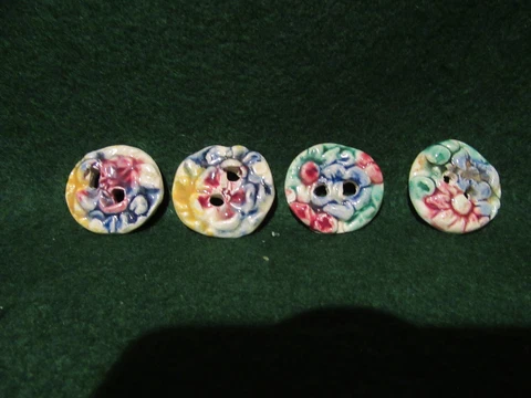 Antique Handmade Ceramic Buttons Signed lot of 4 Cover