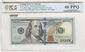 $100 2017A Cutting Error w/ Selvage, St. Louis, PCGS 66 PPQ TOP POP - Picture 1 of 2