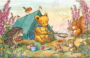 Medici Society Postcard Molly Brett Anthropomorphic Animals Teddy's Tent PK 366 - Picture 1 of 2