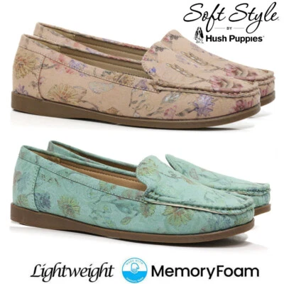 SOFT STYLES BY HUSH PUPPIES Ladies Faux Leather Memory Foam Shoes Comfort Walking Boat DecK Moccasins Loafer