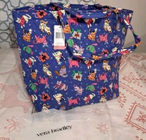 Vera Bradley Grand Tote Cats Catnip Overnight Christmas Cat Blue Quilted Bag NWT - Picture 1 of 6