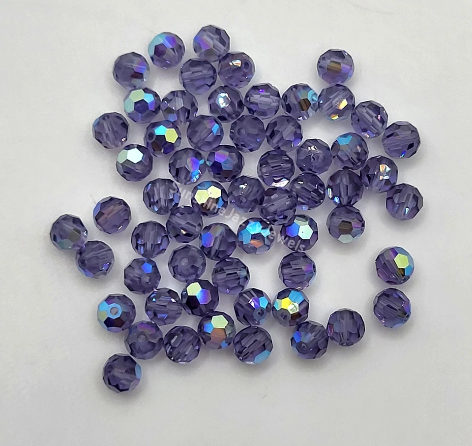 24pc Swarovski Crystal Tanzanite AB 4mm Faceted Round 5000 Beads; Blue Violet - Image 1 of 1