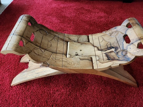 Vintage Boho Chic Tribal South American  Carved Folding Chair Stool Cover