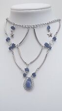 PERU Silver 16" BLUE Sodalite Drop Gemstone Chips Tribal Necklace Gift Jewellery