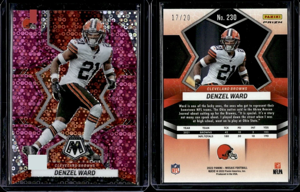 2022 Panini Mosaic No Huddle Pink Mosaic #230 Denzel Ward /20 - Image 1 of 1