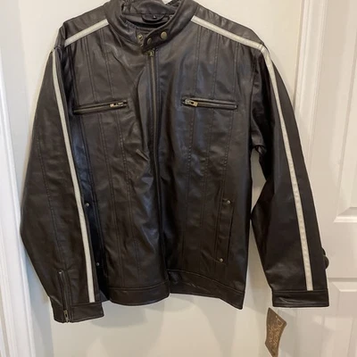 Distortion Custom Rags Mens Faux Leather Motorcycle Jacket L Brown Striped - Image 1 of 4