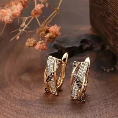 Round Cut Simulated Black Diamond Huggie Hoop Earrings In 14k Yellow Gold Plated - Image 1 of 4