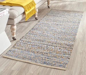 Cape Cod Collection Runner Rug - 2'3" x 6', Natural & Blue, Handmade Flat Wea... - Picture 1 of 6