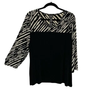 Chicos Travelers 3 Zebra Chic Printed Top size XL Black White Slinky knit Artsy - Picture 1 of 9